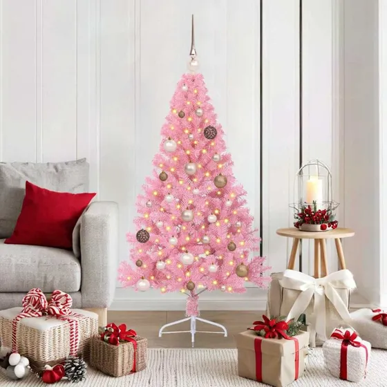 vidaXL Kunstigt Forbelyst Juletræ 150 cm Lyserød med 150 LED