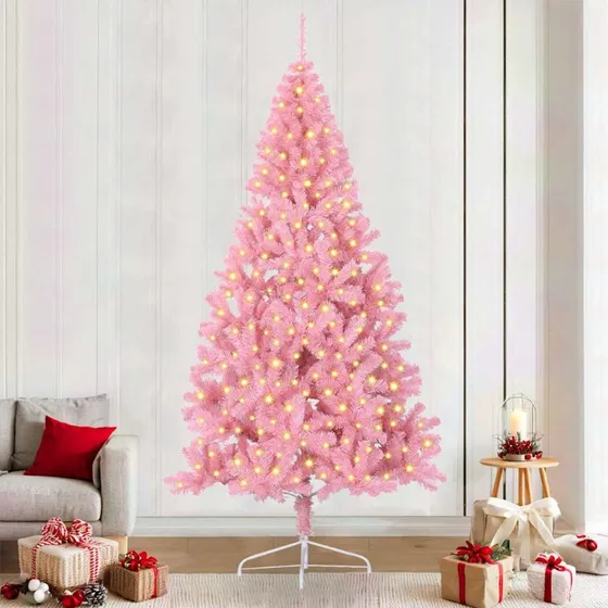 vidaXL Kunstigt Forbelyst Juletræ 240 cm Lyserød med 300 LED