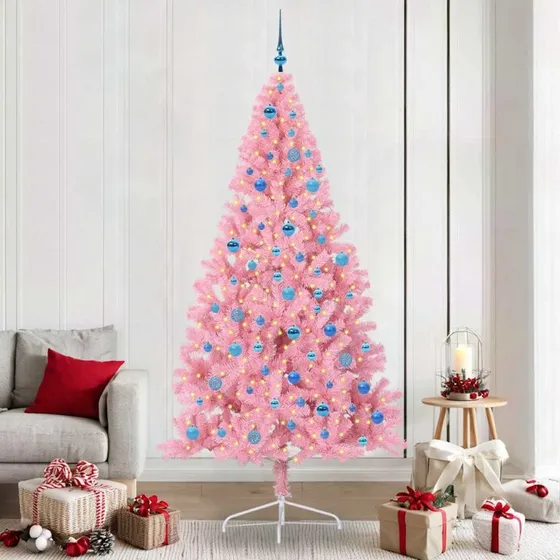 vidaXL Kunstigt Juletræ 240 cm, 300 LED, Lyserødt, PVC