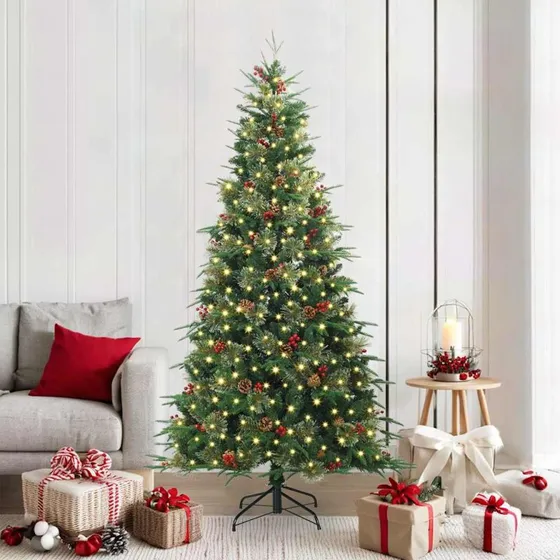 vidaXL Kunstigt Hinged Juletræ 210 cm med 300 LED, Grøn