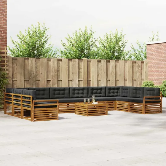 vidaXL Sofasæt 11 pcs Naturlig/Antracit Massivt Akacietræ