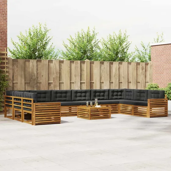 vidaXL Sofasæt 11 pcs Naturlig/Antracit Massivt Akacietræ