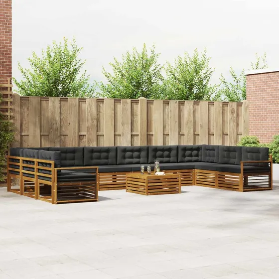 vidaXL Sofasæt 11 pcs Naturlig/Antracit Massivt Akacietræ