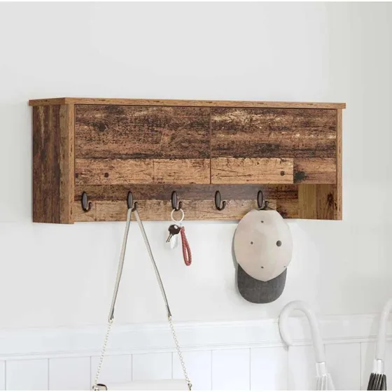 vidaXL Vægmonteret Jakkeholder med Hylde, Gammelt Træ, 80 x 20 x 30 cm