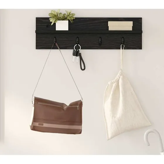 vidaXL Vægmonteret Jakkeholder Sort, 60 x 10,5 x 18 cm