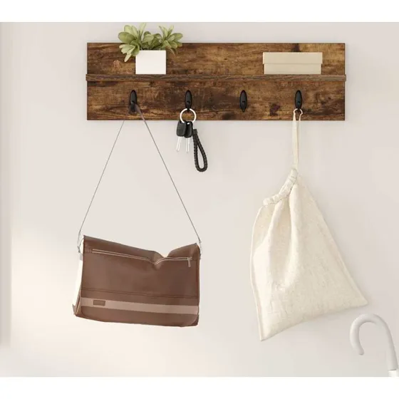 vidaXL Vægmonteret Jakkeholder Røget Eg 60 x 10,5 x 18 cm