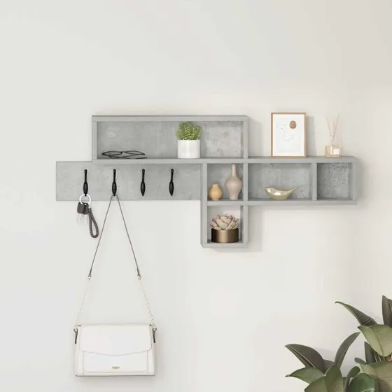 vidaXL Vægmonteret Jakkeholder med Hylde, Beton Grå, 100 x 12 x 43,5 cm