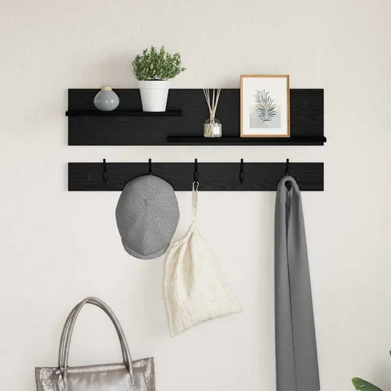 vidaXL Vægmonteret Jakkeholder Sort Eg 90 x 15 x 36 cm
