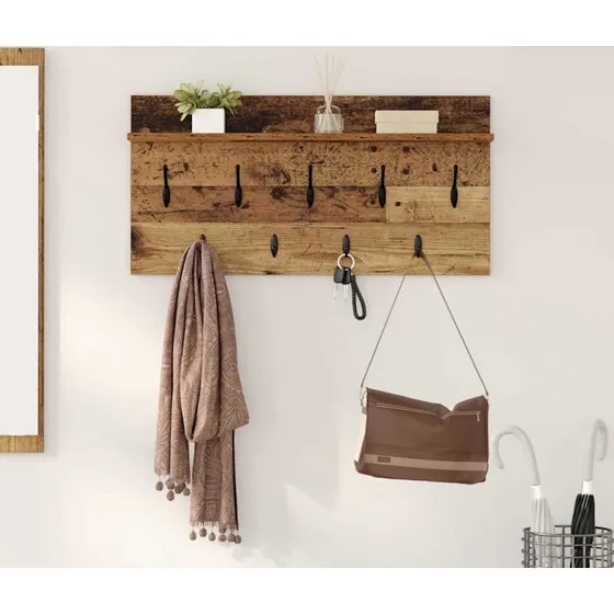vidaXL Vægmonteret Jakkeholder med Hylde, Gammelt Træ, 80 x 40 x 12 cm