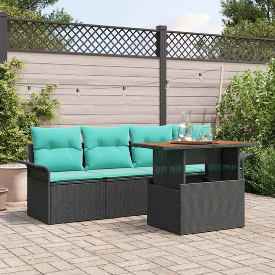 vidaXL Havesofa-sæt 5-del, sort polyrattan med opbevaring