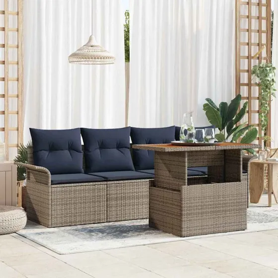 vidaXL Havesofa-sæt 5-del, Grå Poly rattan med opbevaring