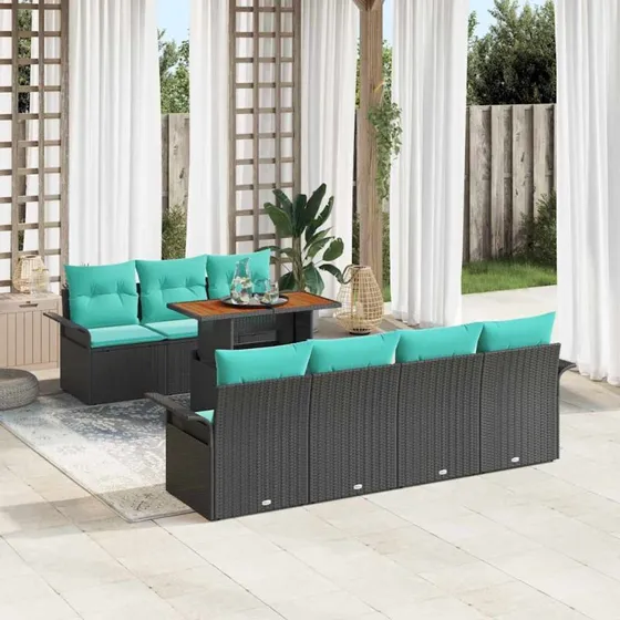 vidaXL Havesofa Sæt 8 dele Sort Poly rattan med opbevaring