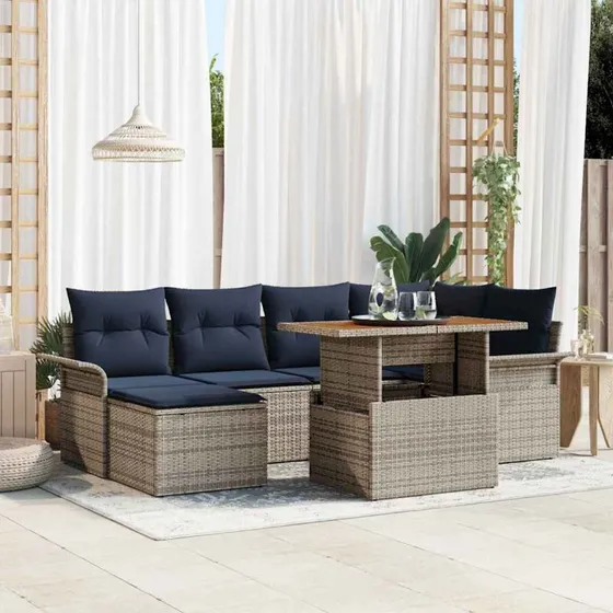 vidaXL Havesofa Sæt 7 del, Grå Poly Rattan med Opbevaring