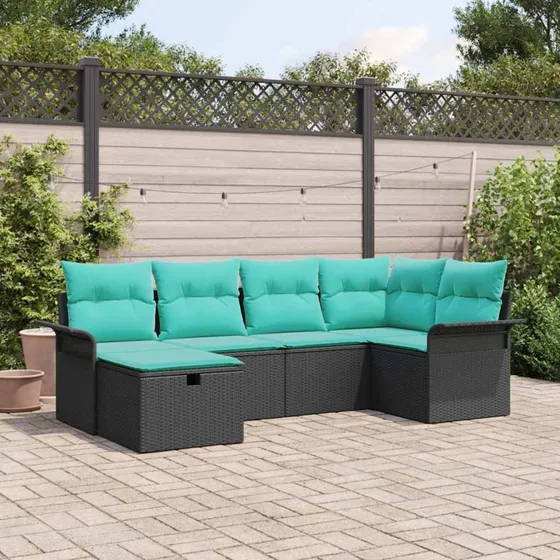 vidaXL Havesofa Sæt 6-del, Sort/Turkis, PolyRattan