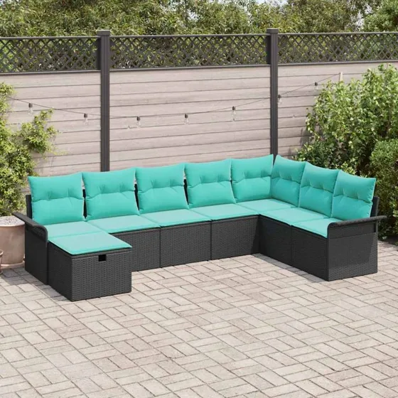 vidaXL Havesofa Sæt 8 del, Sort/Turkis PolyRattan