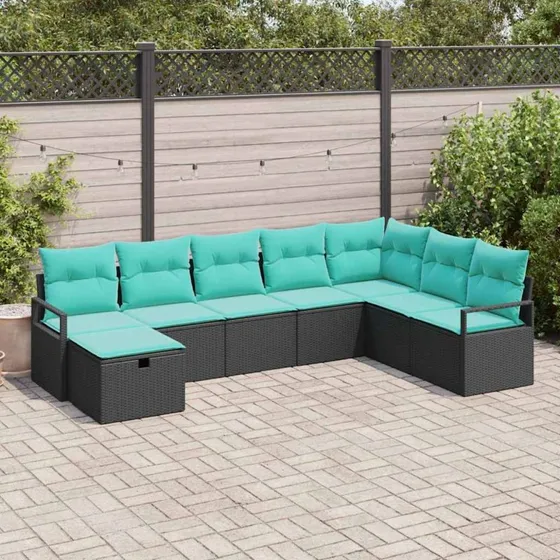 vidaXL 8-pers. havensofa med opbevaring, sort polyrattan