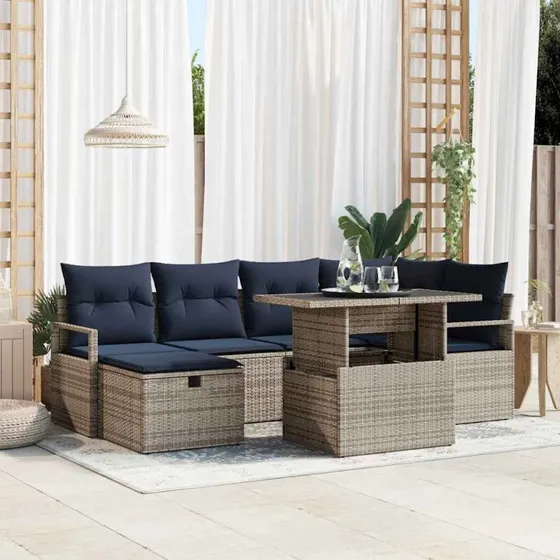 vidaXL Havesofa Sæt 7-del med opbevaring i polyrattan