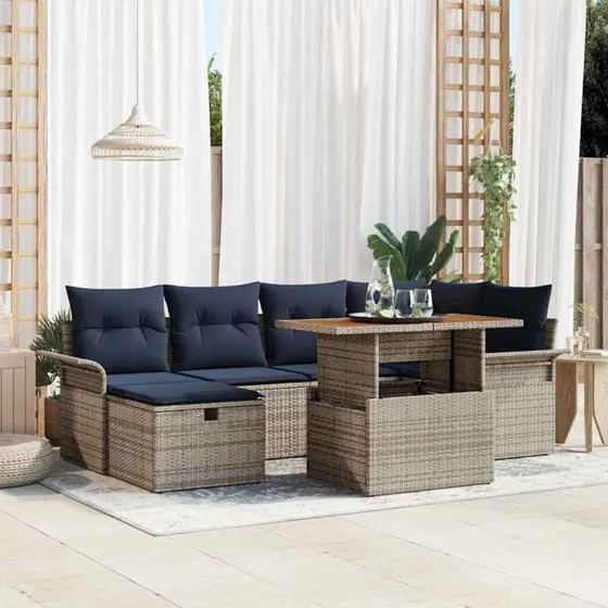 vidaXL Havesofa-sæt 7 dele Grå polyrattan med opbevaring