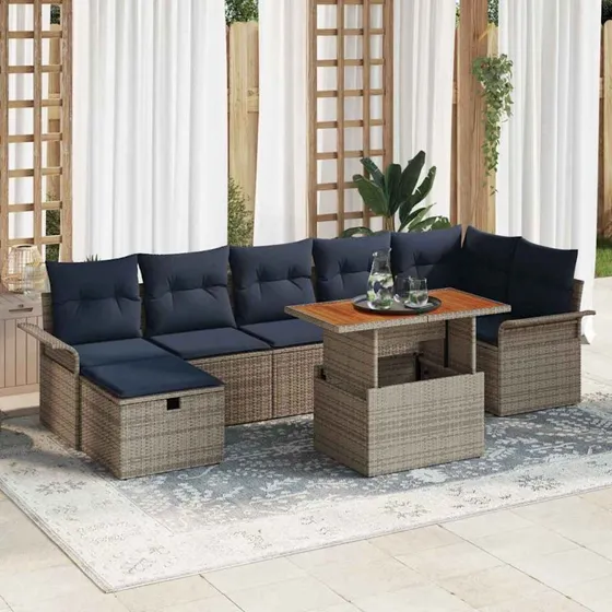 vidaXL Havesofa-sæt 8 dele med opbevaring i grå polyrattan
