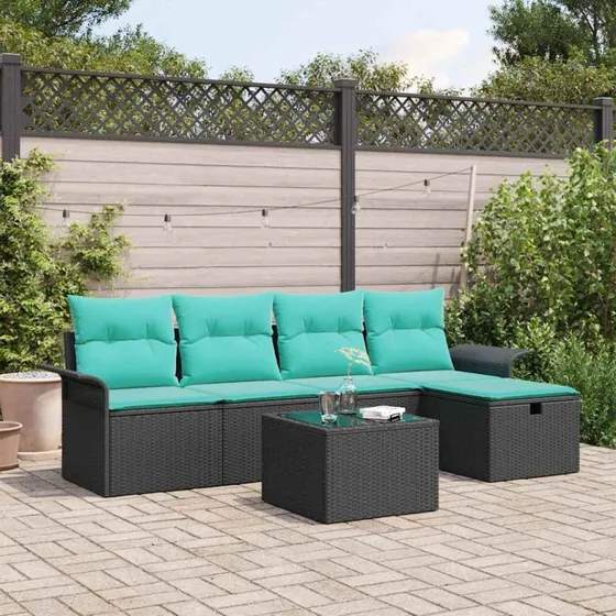 vidaXL Havesofa Sæt 6 dels med opbevaring i poly rattan