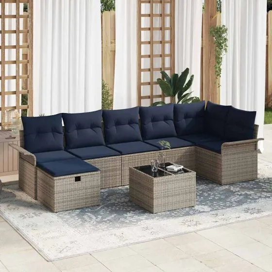 vidaXL Havesofa-sæt 8 dele Grå Poly Rattan med Opbevaring