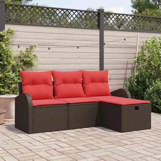 vidaXL Havesofa Sæt 4-pers. Brun Poly Rattan med Opbevaring