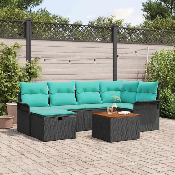 vidaXL Havesofa Sæt 7-del, Sort Poly rattan med Opbevaring