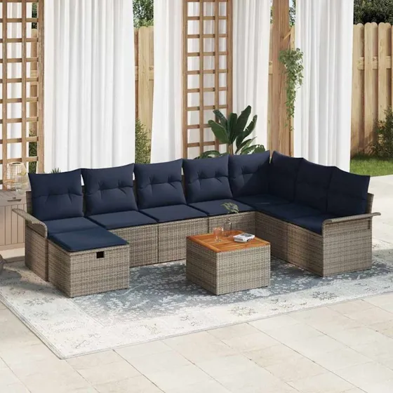 vidaXL Havesofa-sæt 9 dele Grå Poly rattan med opbevaring