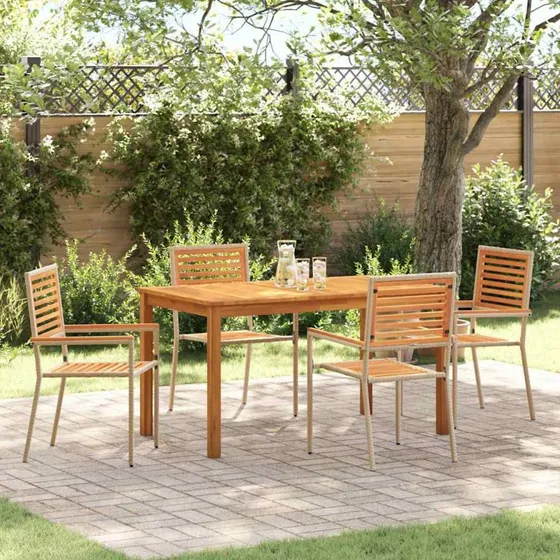 vidaXL Have Spisebordssæt 5 del, Beige, Akacietræ & PolyRattan