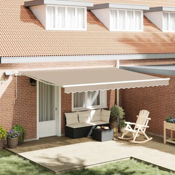 vidaXL Udtrækkelig Markise Beige 450 × 300 cm med Solcelledrevne LED'er