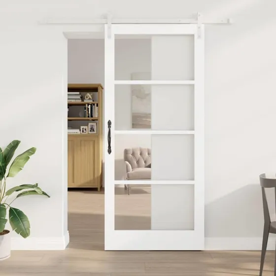 vidaXL ORKDAL Skydedør Hvid 93 x 211 cm Fyrretræ & Glas