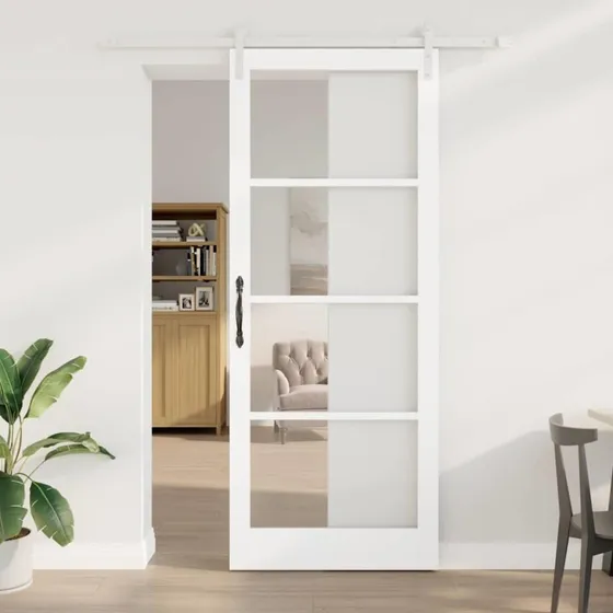 vidaXL ORKDAL Skydedør Hvid 93 x 232 cm i Massivt Fyrretræ og Glas