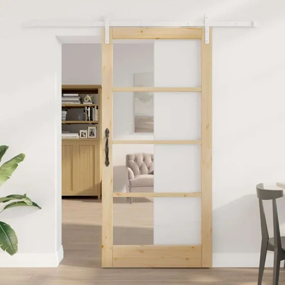 vidaXL ORKDAL Skydedør 93 x 202 cm Naturfarvet Fyrretræ & Glas
