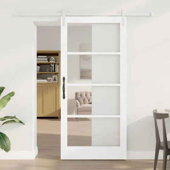 vidaXL ORKDAL Skydedør Hvid 93 x 202 cm Fyrretræ og Glas