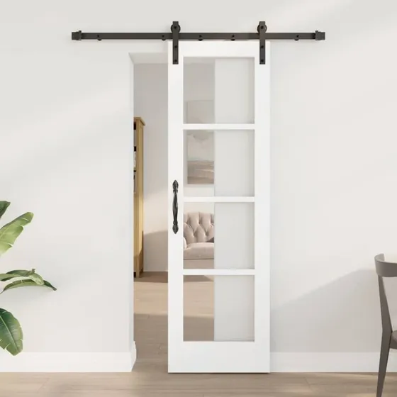 vidaXL ORKDAL Skydedør Hvid 61 x 198,5 cm i Massivt Fyrretræ og Glas