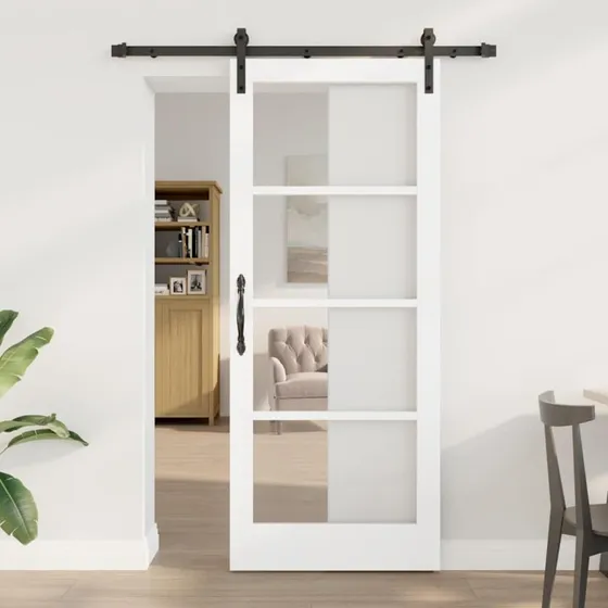 vidaXL ORKDAL Skydedør Hvid 83 x 202 cm i Fyrretræ og Glas