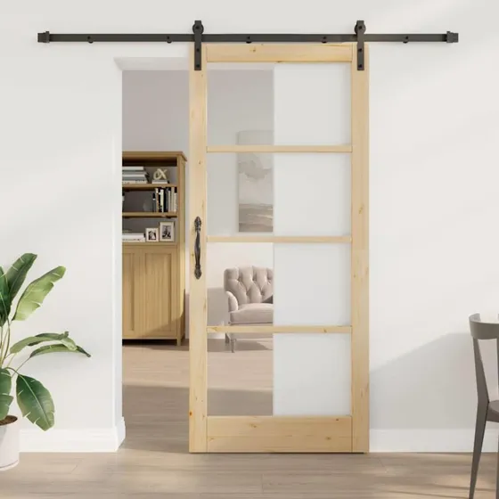vidaXL ORKDAL Skydedør 93 x 211 cm Naturfarvet Fyrretræ & Glas
