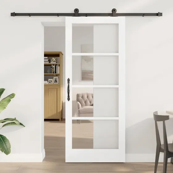 vidaXL ORKDAL Skydedør Hvid 83 x 202 cm Massivt Fyrretræ og Glas