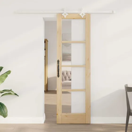 vidaXL Skydedør Naturfarvet 61 x 198,5 cm Fyrretræ & Glas
