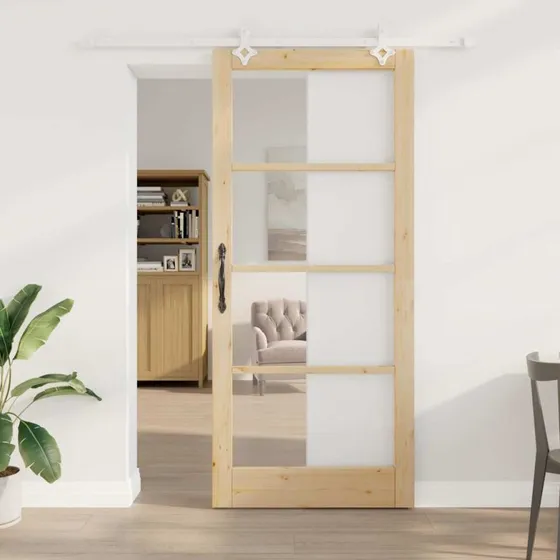 vidaXL Skydedør Natur 93 x 211 cm Fyrretræ & Glas