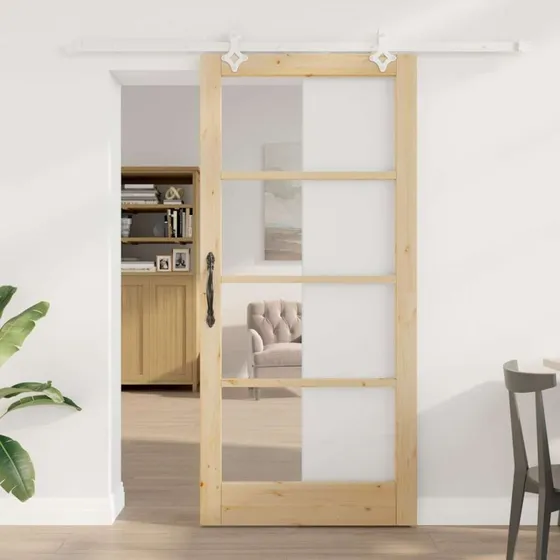vidaXL Skydedør Naturfarvet 93 x 202 cm Fyrretræ & Glas