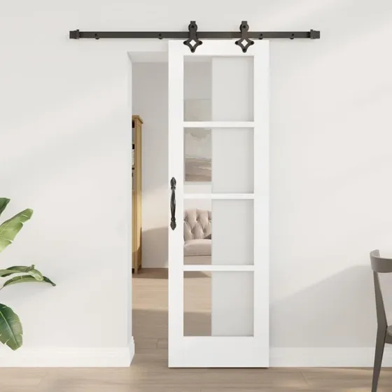 vidaXL Skydedør Hvid 61 x 198,5 cm Massivt Fyrretræ og Glas