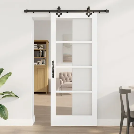 vidaXL Skydedør Hvid 83 x 202 cm Fyrretræ & Glas