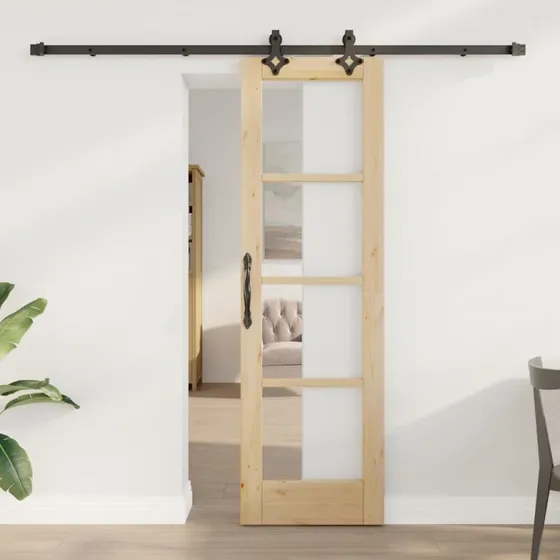 vidaXL Skydedør Natur 61 x 198,5 cm Fyrretræ & Glas