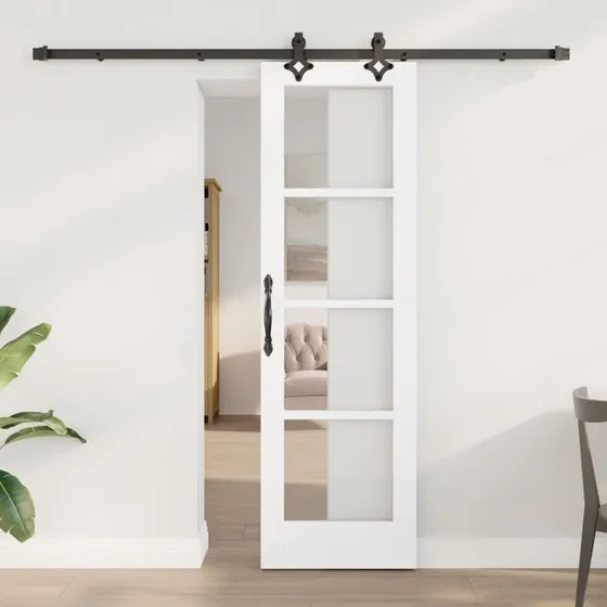 vidaXL Skydedør Hvid 61 x 198,5 cm, Massivt Fyrretræ og Glas