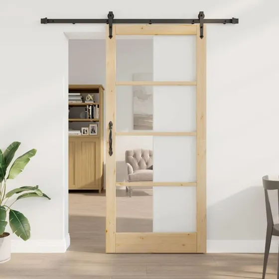 vidaXL Skydedør 93 x 211 cm Naturfarvet Fyrretræ og Glas