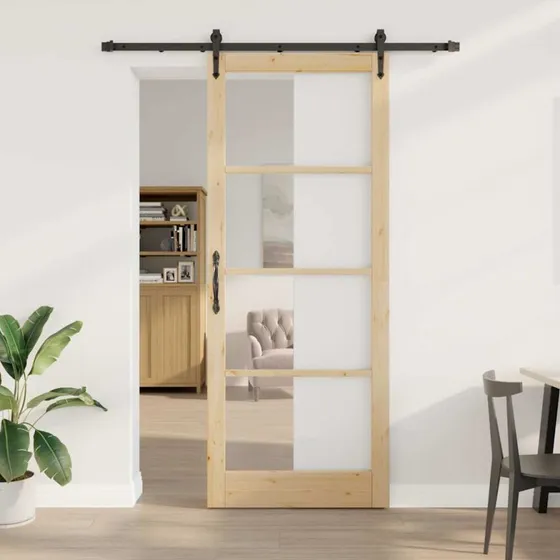 vidaXL Skydedør 93 x 232 cm Naturfarvet Fyrretræ og Glas
