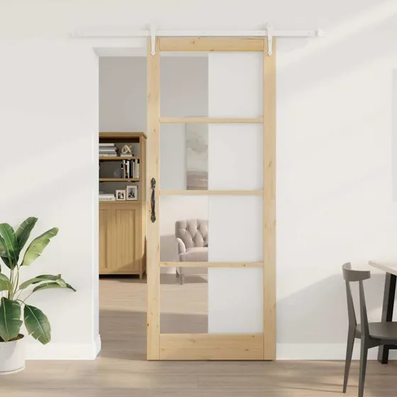 vidaXL Skydedør Naturfarvet 93 x 232 cm i Massivt Fyrretræ og Glas