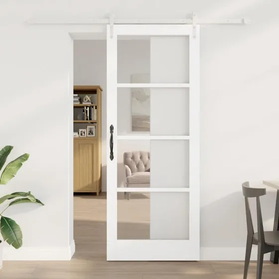 vidaXL Skydedør Hvid 83 x 211 cm Massivt Fyrretræ og Glas
