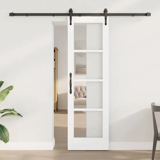 vidaXL ORKDAL Skydedør Hvid 61 x 198,5 cm Massivt Fyrretræ og Glas
